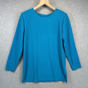 Liz Baker Essentials Top Womens Size 8P Blue 100% Polyester Long Sleeve Pullover